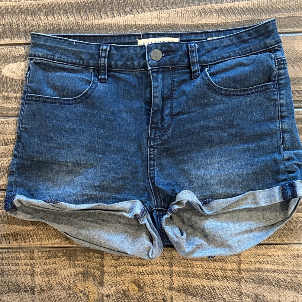 Bullhead Dark Blue Rolled-Hem Denim Shorts